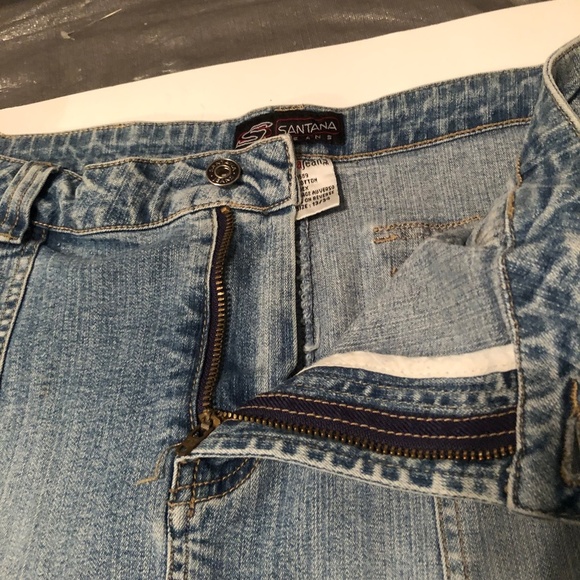 Retro Santana Y2K 6 pocket jean skirt, size 13 /34, slit in front - Picture 4 of 11